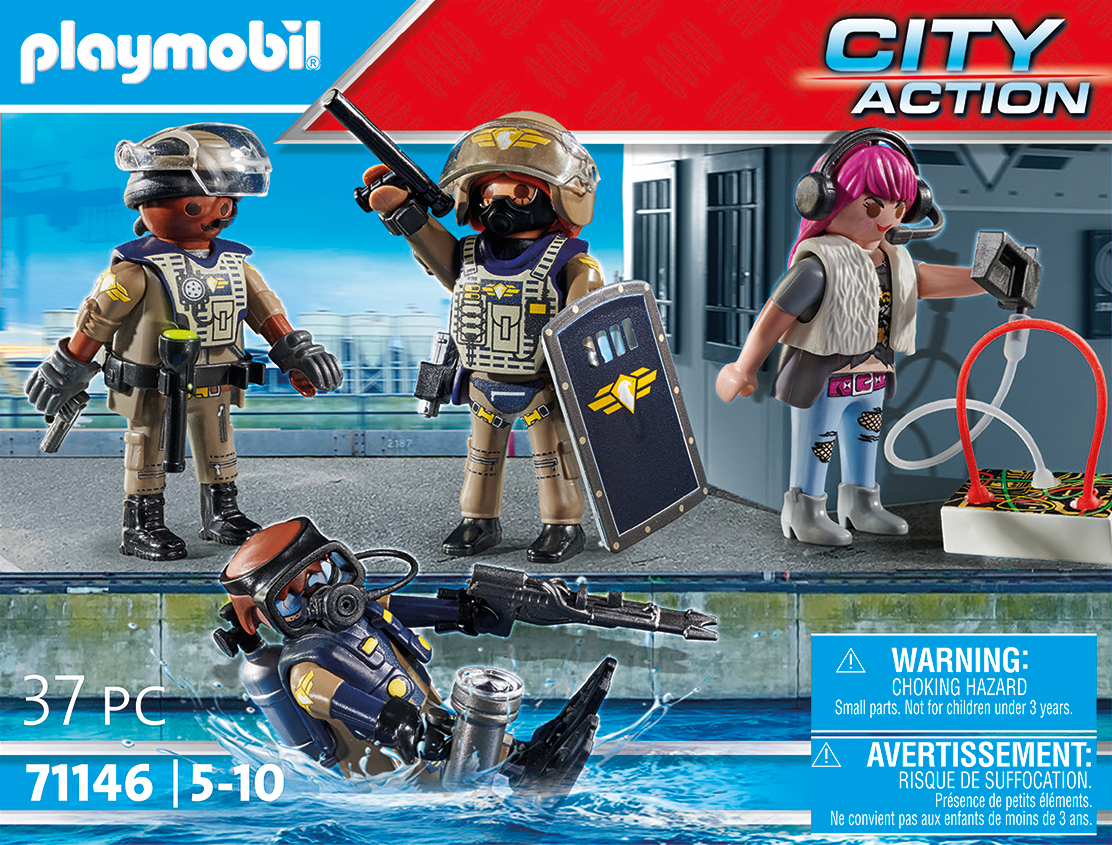 PLAYMOBIL 71146 Equipe des forces spéciales avec bandit, un plongeur, un coordinateur d’opérations e