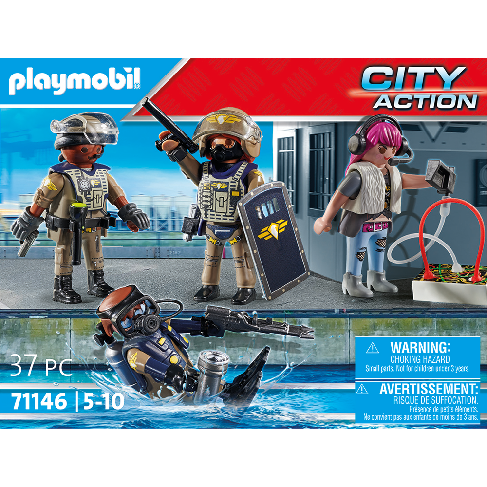 PLAYMOBIL 71146 Equipe des forces spéciales avec bandit, un plongeur, un coordinateur d’opérations e