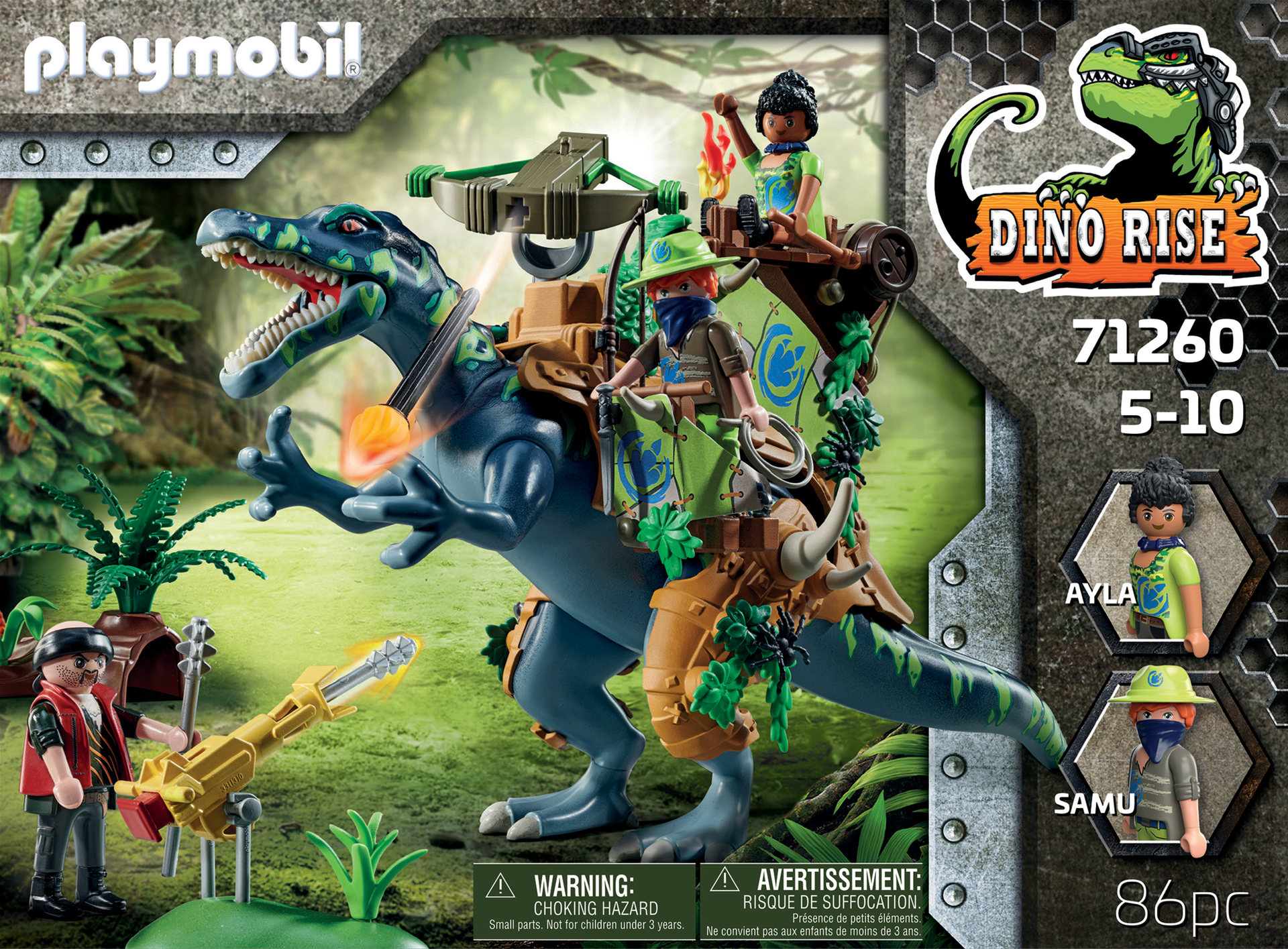 PLAYMOBIL Dino Rise 71260 Spinosaure et combattant , dinosaure avec armure amovible et grand canon p