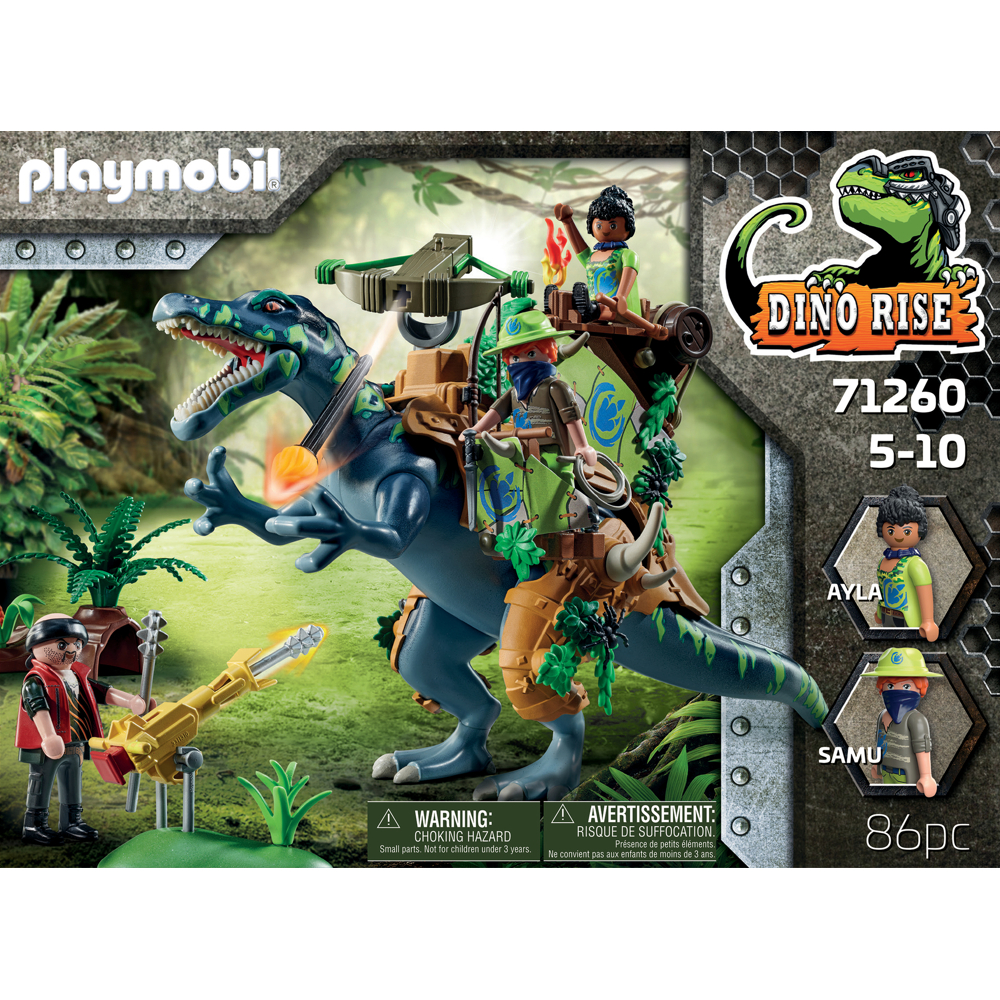 PLAYMOBIL Dino Rise 71260 Spinosaure et combattant , dinosaure avec armure amovible et grand canon p