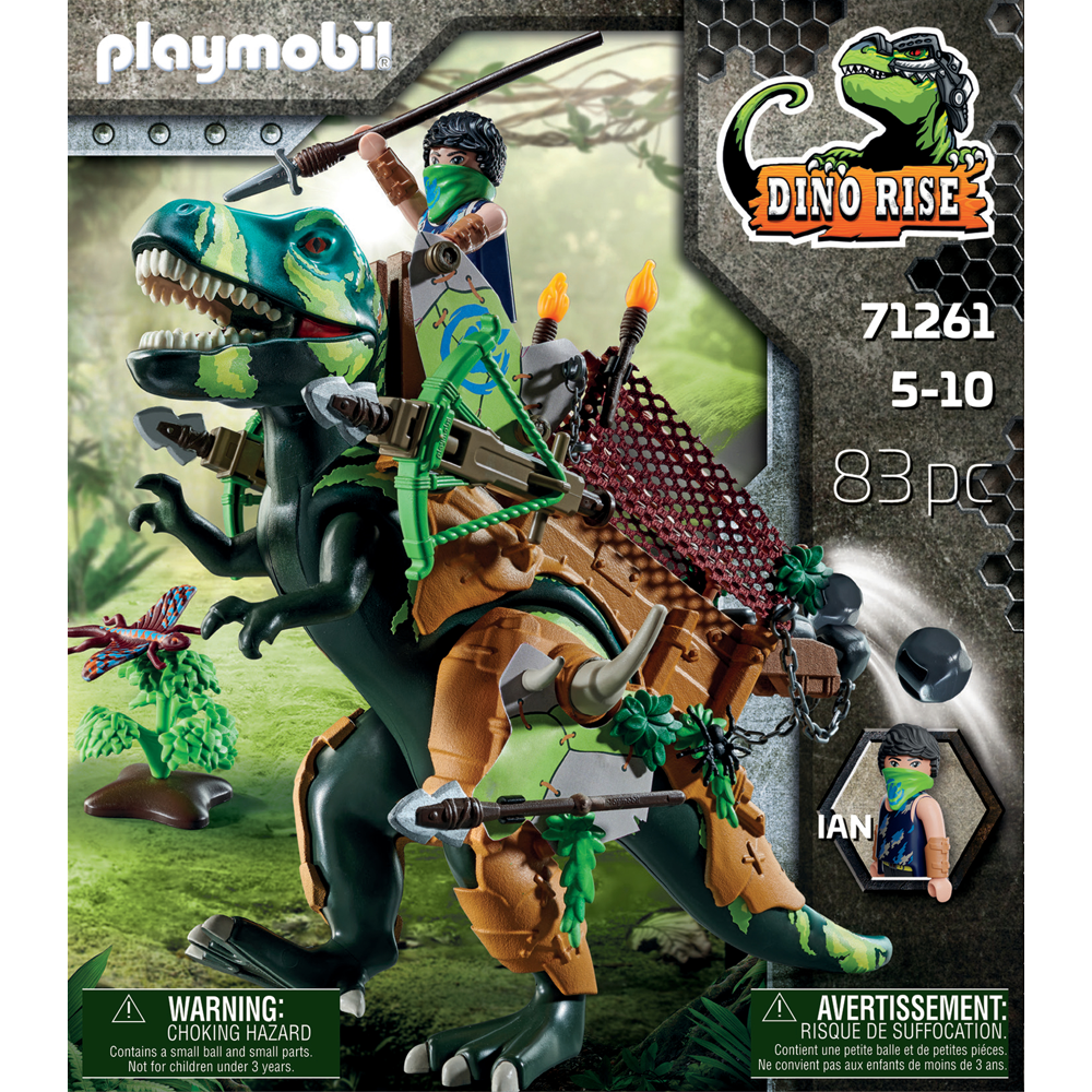PLAYMOBIL Dino Rise 71261 Tyrannosaure et soldat, dinosaure avec armure fonctionnelle, jouet pour en