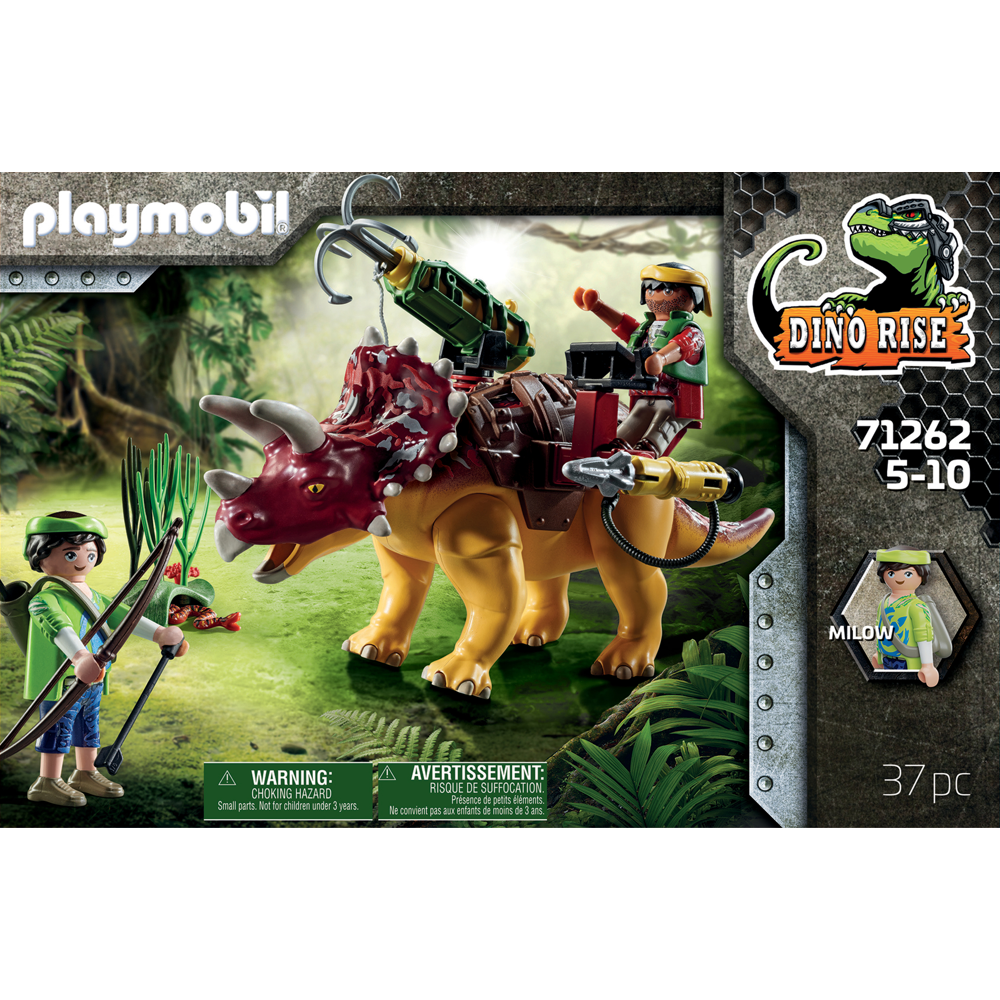 PLAYMOBIL Dino Rise 71262 Tricératops et soldats, dinosaure avec armure amovible et un grand canon a