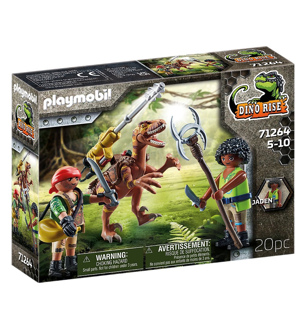 PLAYMOBIL Dino Rise 71264 Deinonychus et guerriers, dinosaure avec canon amovible et pivotant, jouet