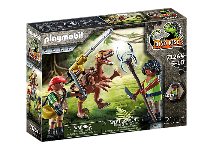 PLAYMOBIL Dino Rise 71264 Deinonychus et guerriers, dinosaure avec canon amovible et pivotant, jouet