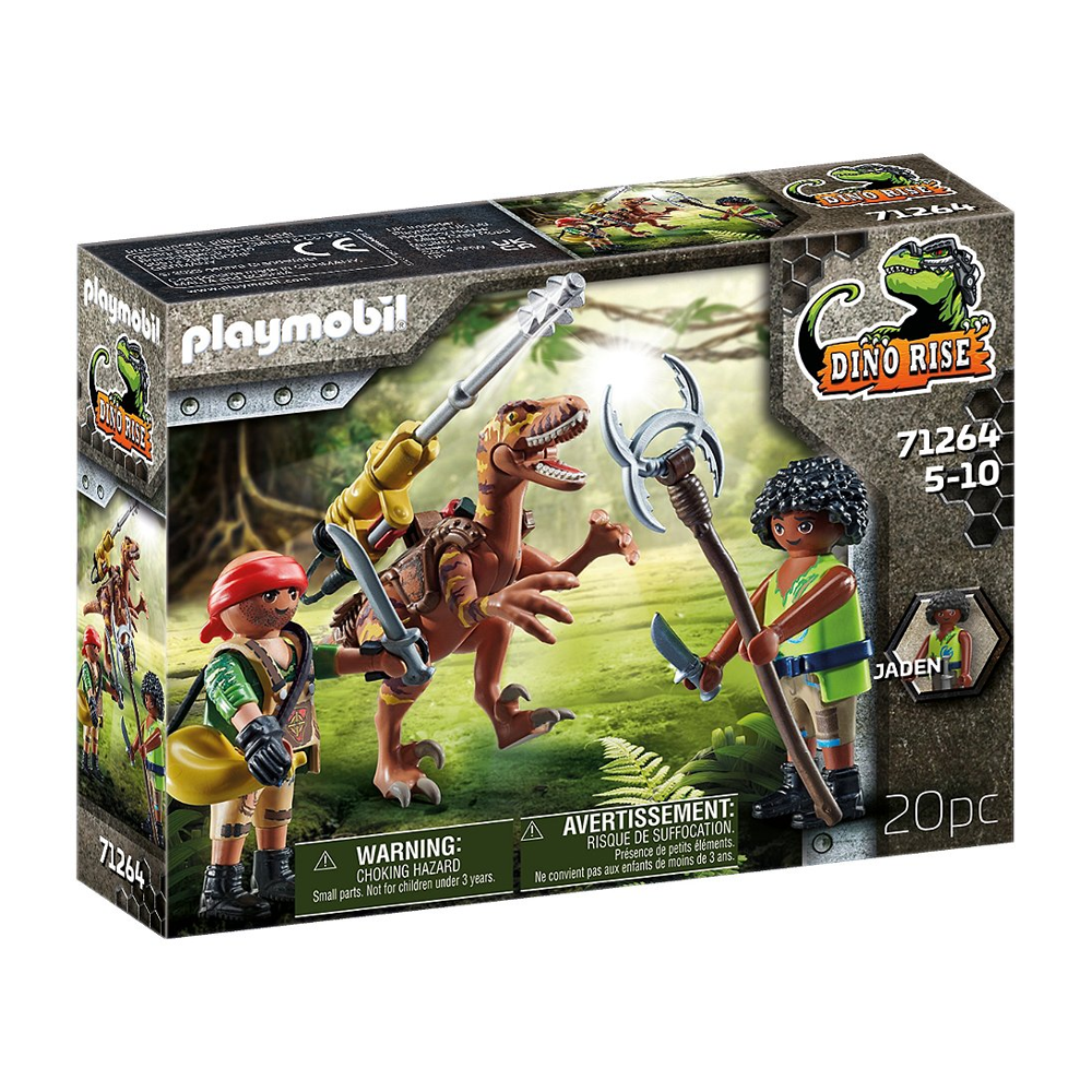 PLAYMOBIL Dino Rise 71264 Deinonychus et guerriers, dinosaure avec canon amovible et pivotant, jouet