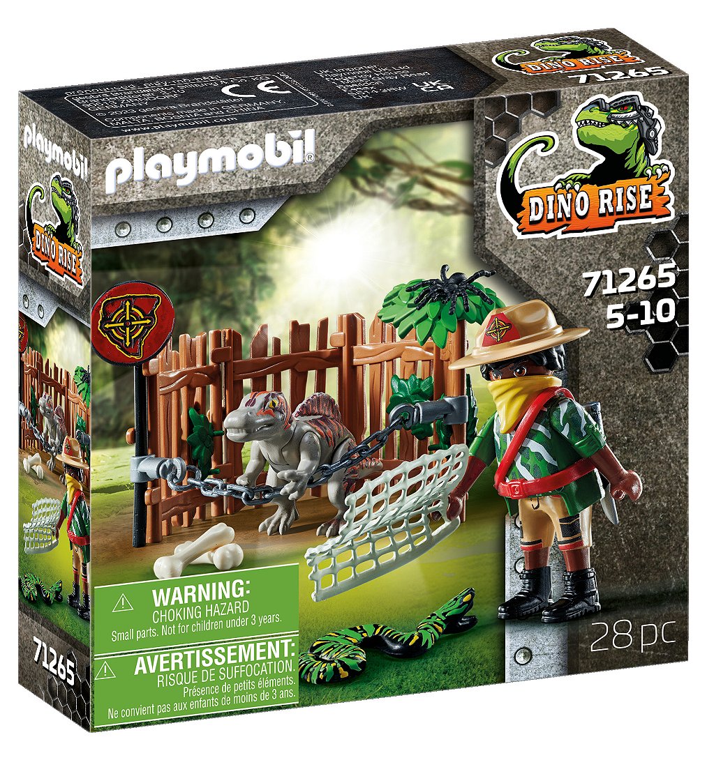PLAYMOBIL Dino Rise 71265 Bébé spinosaure et combattant, dinosaure en cage, jouet pour enfants à par