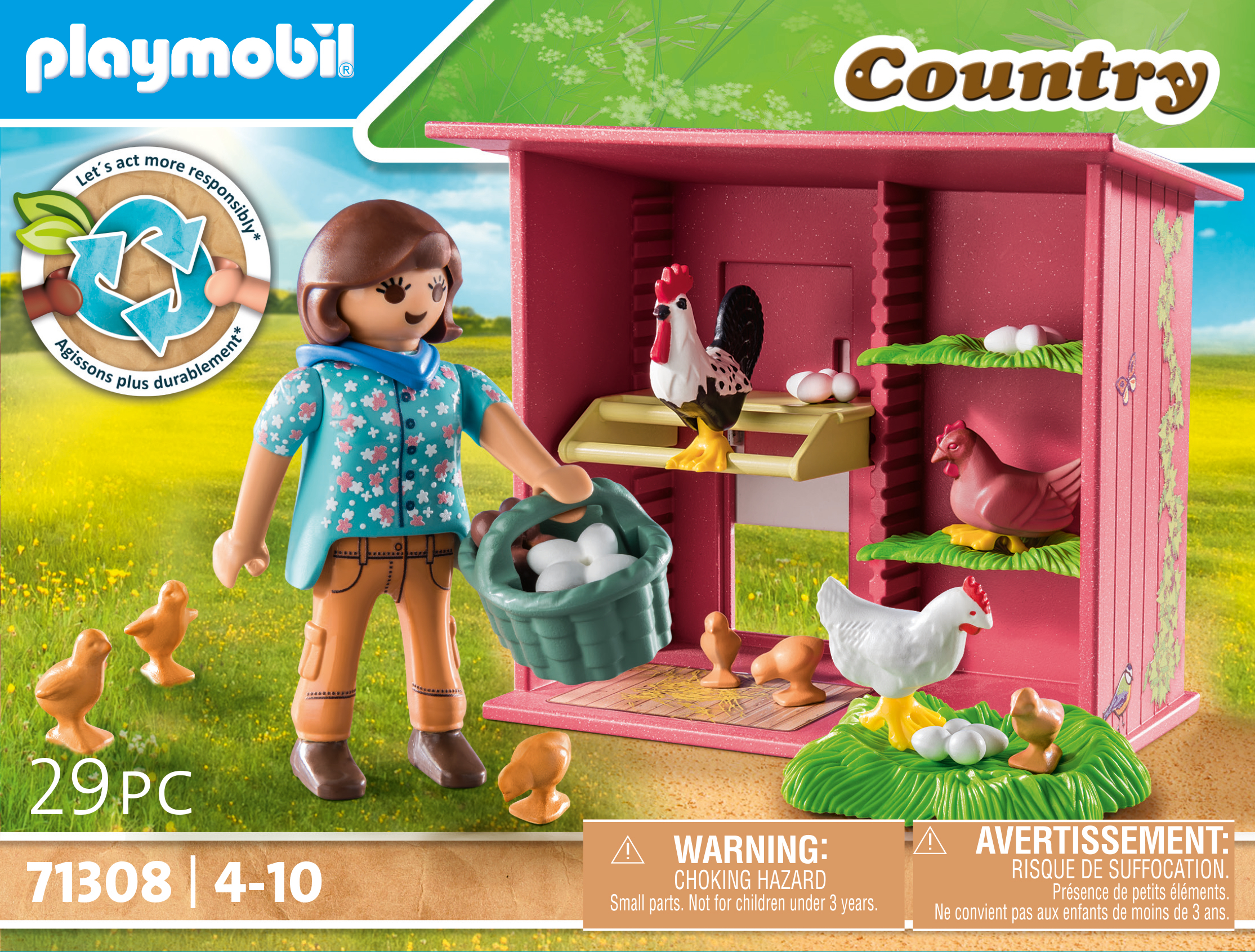 PLAYMOBIL 71308 Agricultrice et poulailler, fabriqué avec plus de 80% de matériaux recyclés ou bioso