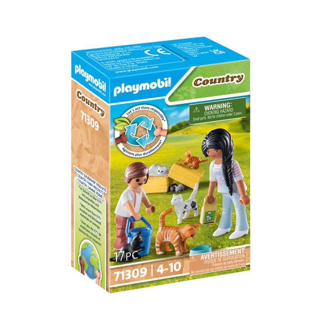 PLAYMOBIL 71309 Famille de chats avec femme et enfant - La vie à la ferme - Découvrir l'Agriculture 