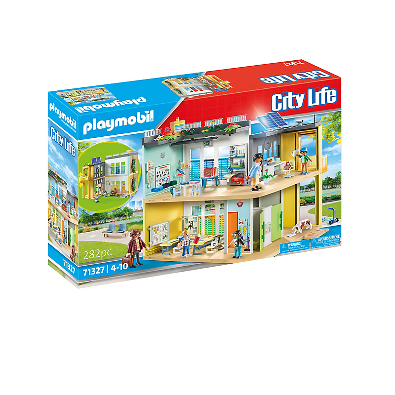 PLAYMOBIL City Life 71327 Ecole aménagée, comprenant un étage et un jardin sur le toit, un ascenseur