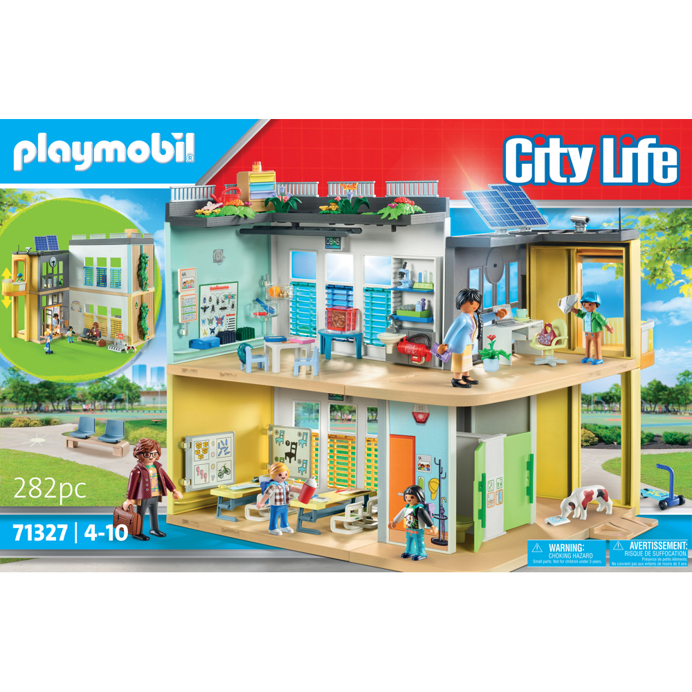 PLAYMOBIL City Life 71327 Ecole aménagée, comprenant un étage et un jardin sur le toit, un ascenseur
