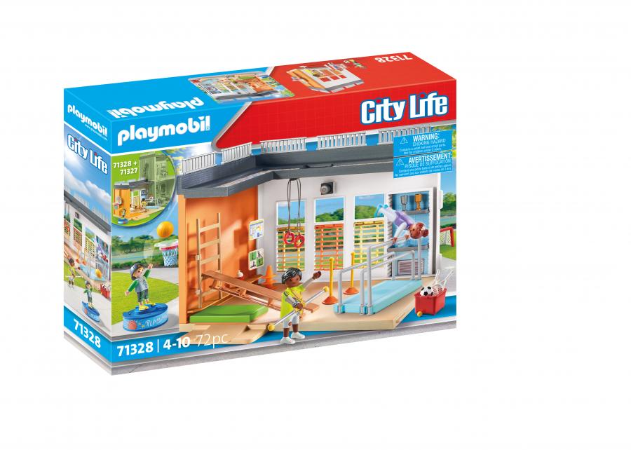 PLAYMOBIL City Life 71328 Salle de sport avec panier de basket, trois personnages et plusieurs équip