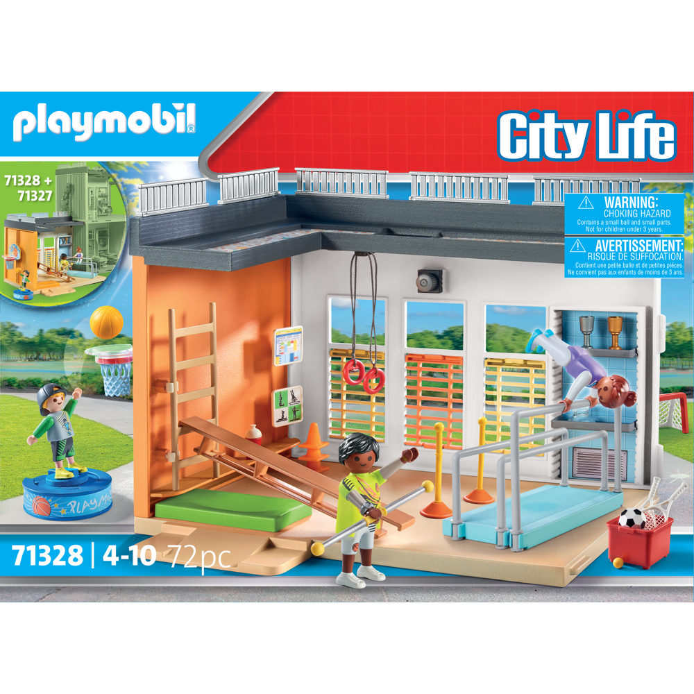 PLAYMOBIL City Life 71328 Salle de sport avec panier de basket, trois personnages et plusieurs équip