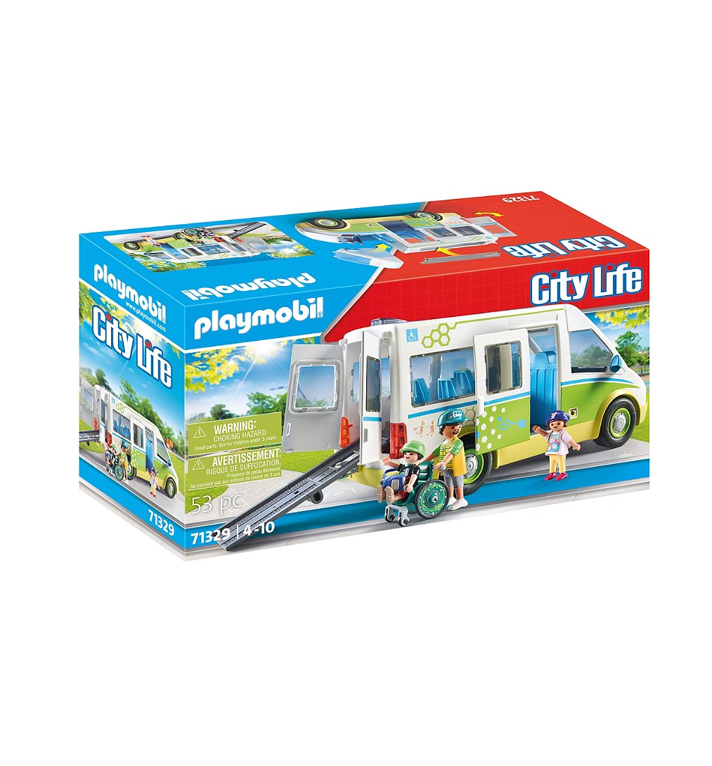 PLAYMOBIL City Life 71329 Bus scolaire, Avec trois personnages, porte coulissante, rampe pliable pou