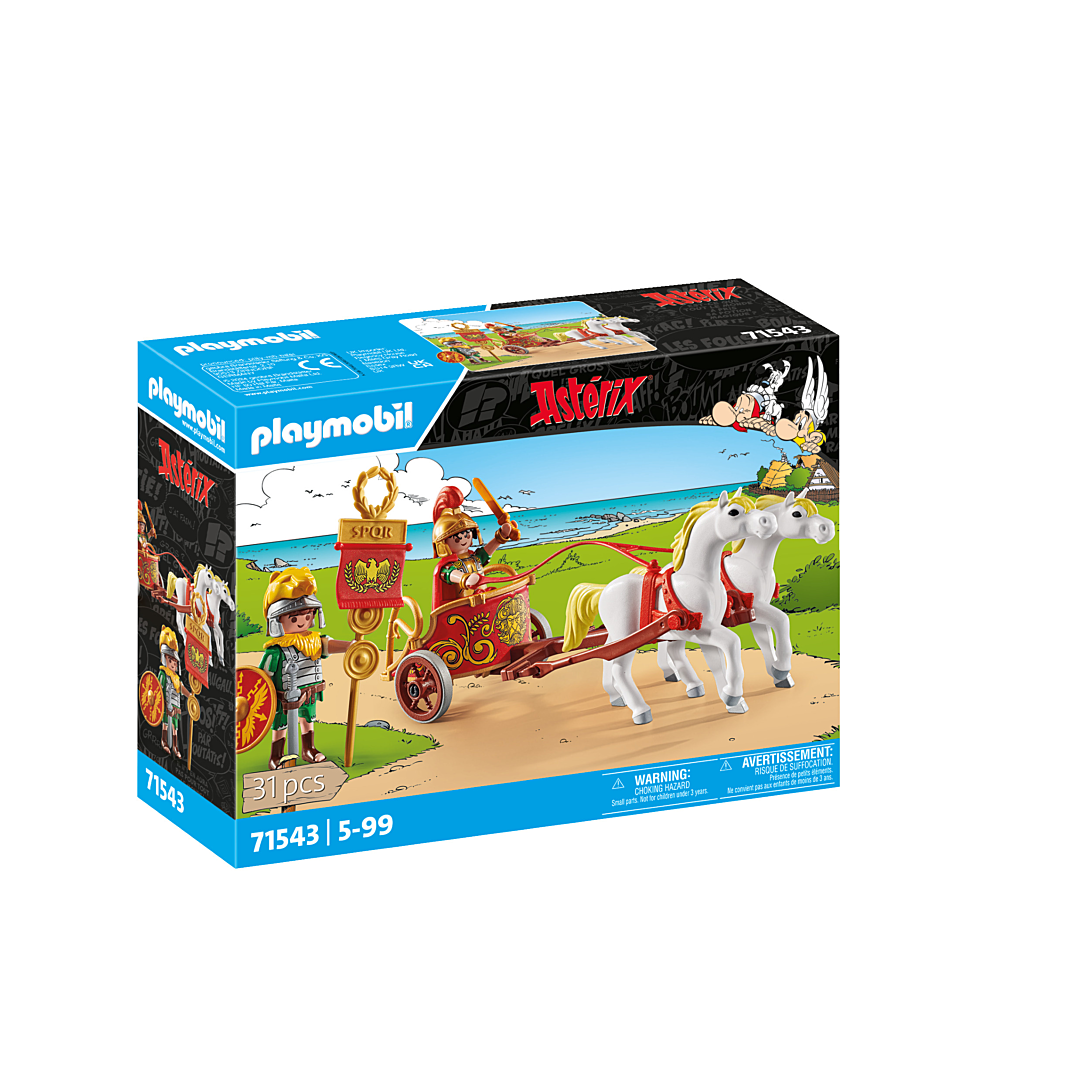 Playmobil 71543 Astérix : Char Romain Aventure au Temps des Gaulois Comprend Deux Personnages Un Char Romain avec Deux Chevaux des Casques Amovibles des Bracelets et Une Cape Dès - vue 6