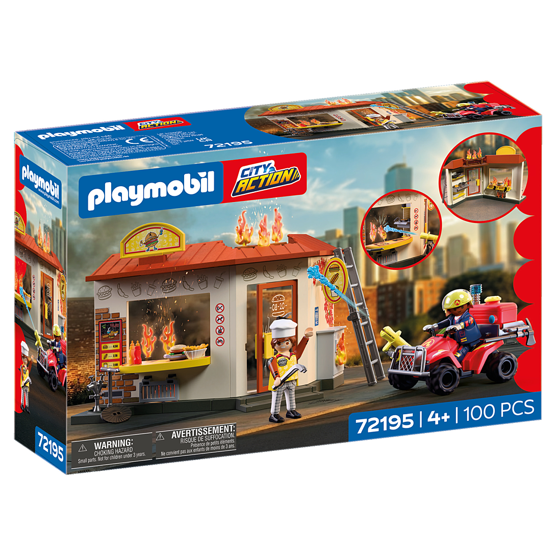 Restaurant en feu & quad de pompiers
