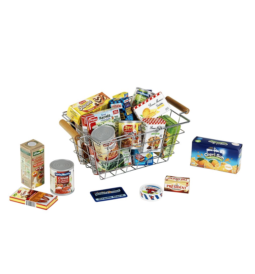 Panier de courses en métal garni de produits français