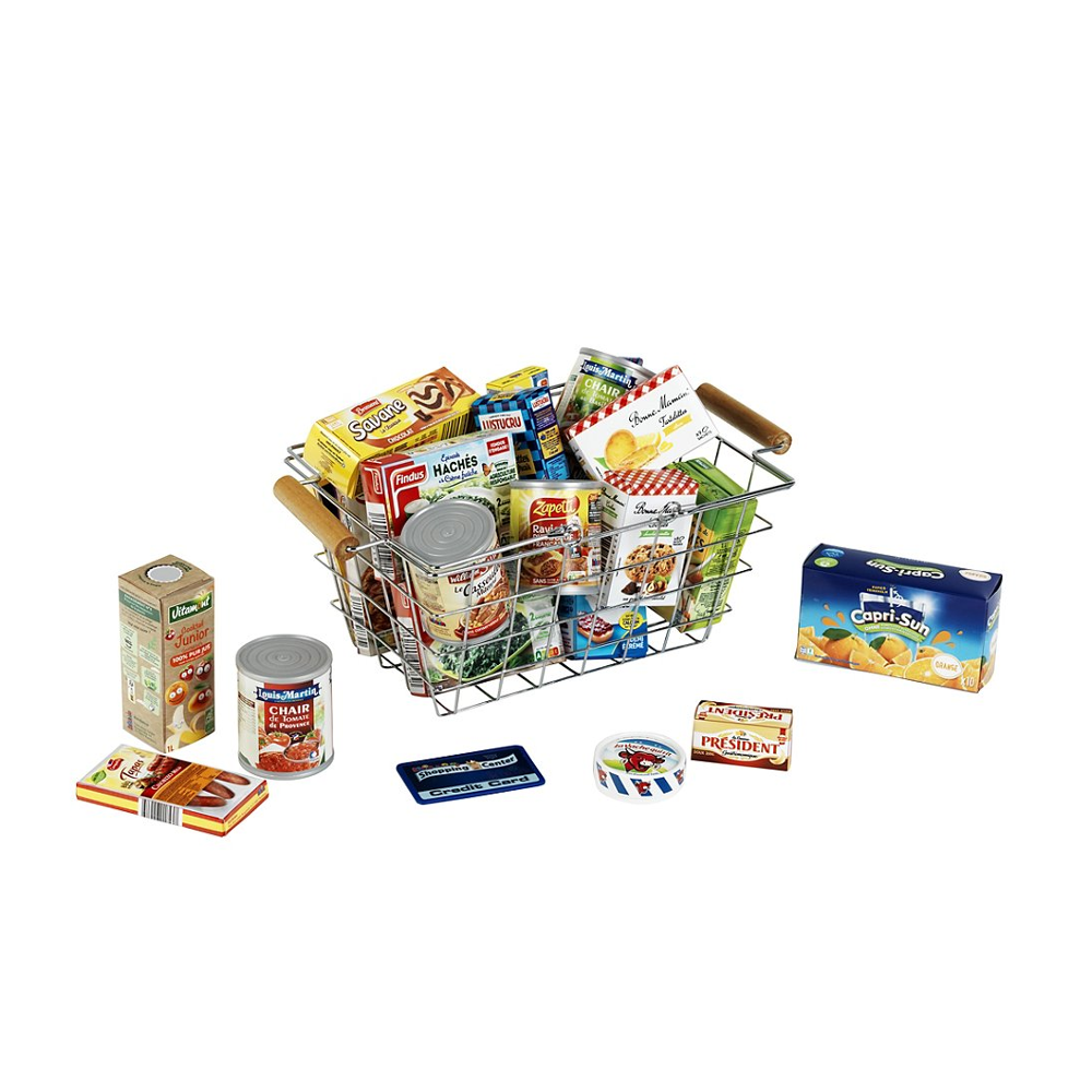 Panier de courses en métal garni de produits français