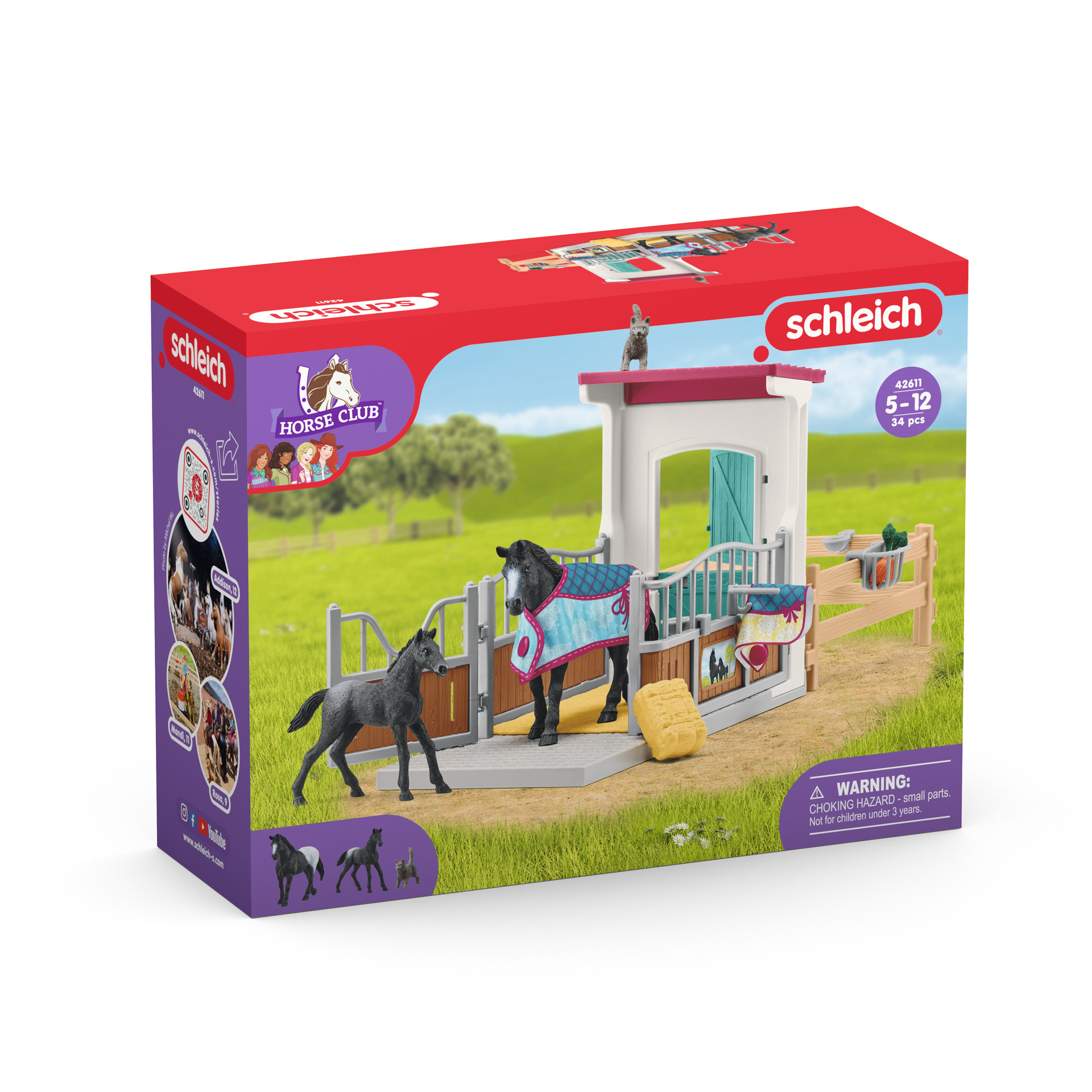 Box pour cheval avec jument et poulain coffret schleich avec 34 éléments inclus dont 2 chevaux schleich coffret figurines pour - vue 3