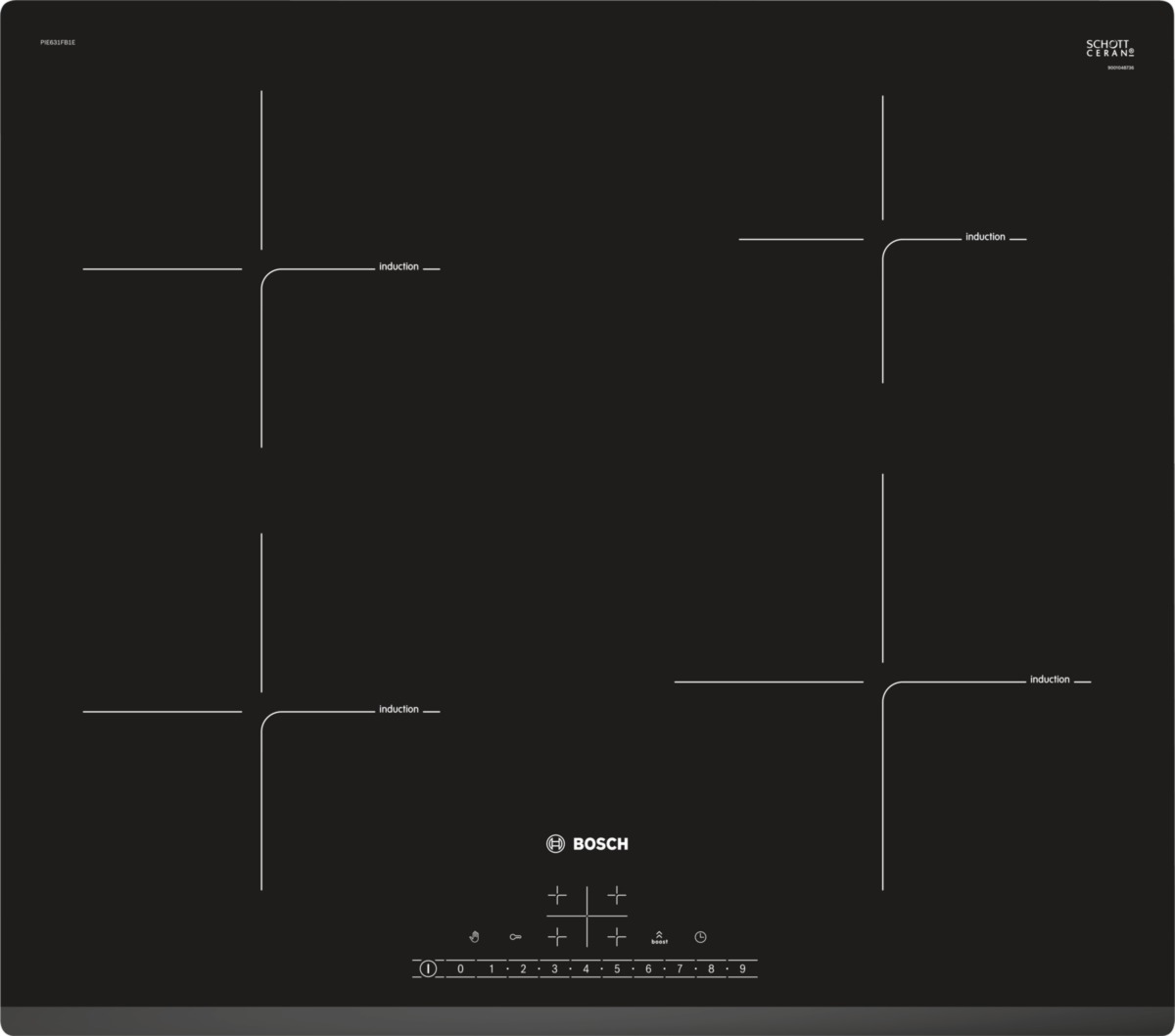 Table de cuisson induction 60cm 4 feux 7400w noir serie 6 - pie631fb1e - bosch