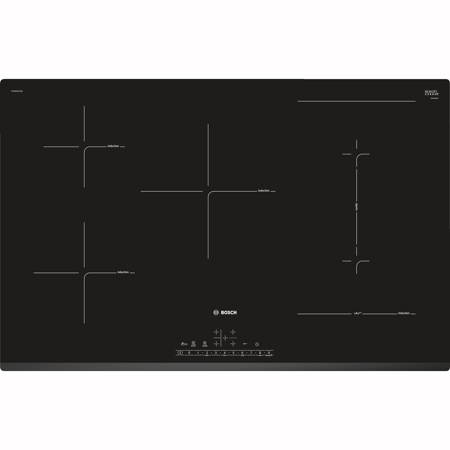 Table de cuisson à induction 80cm 5 feux 7400w noir serie 6 - pvw831fc5e - bosch