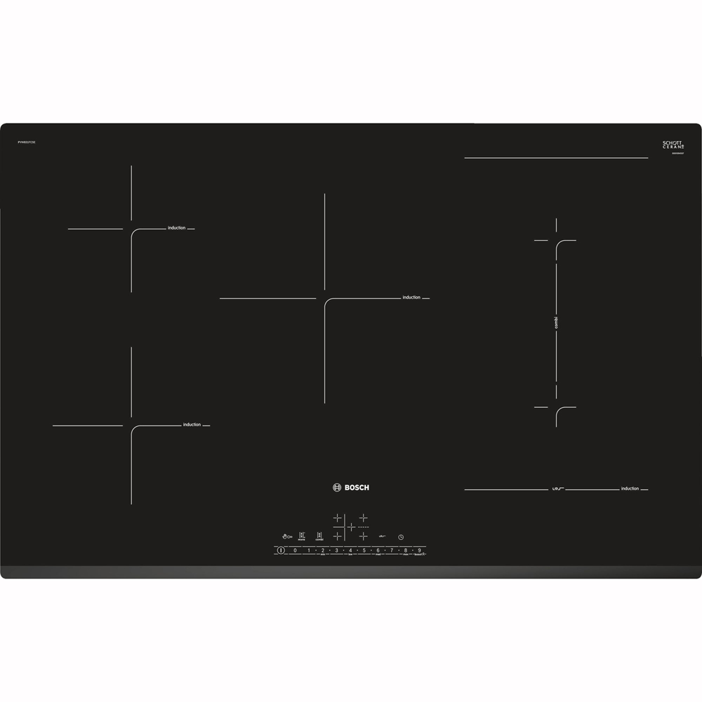 Table de cuisson à induction 80cm 5 feux 7400w noir serie 6 - pvw831fc5e - bosch
