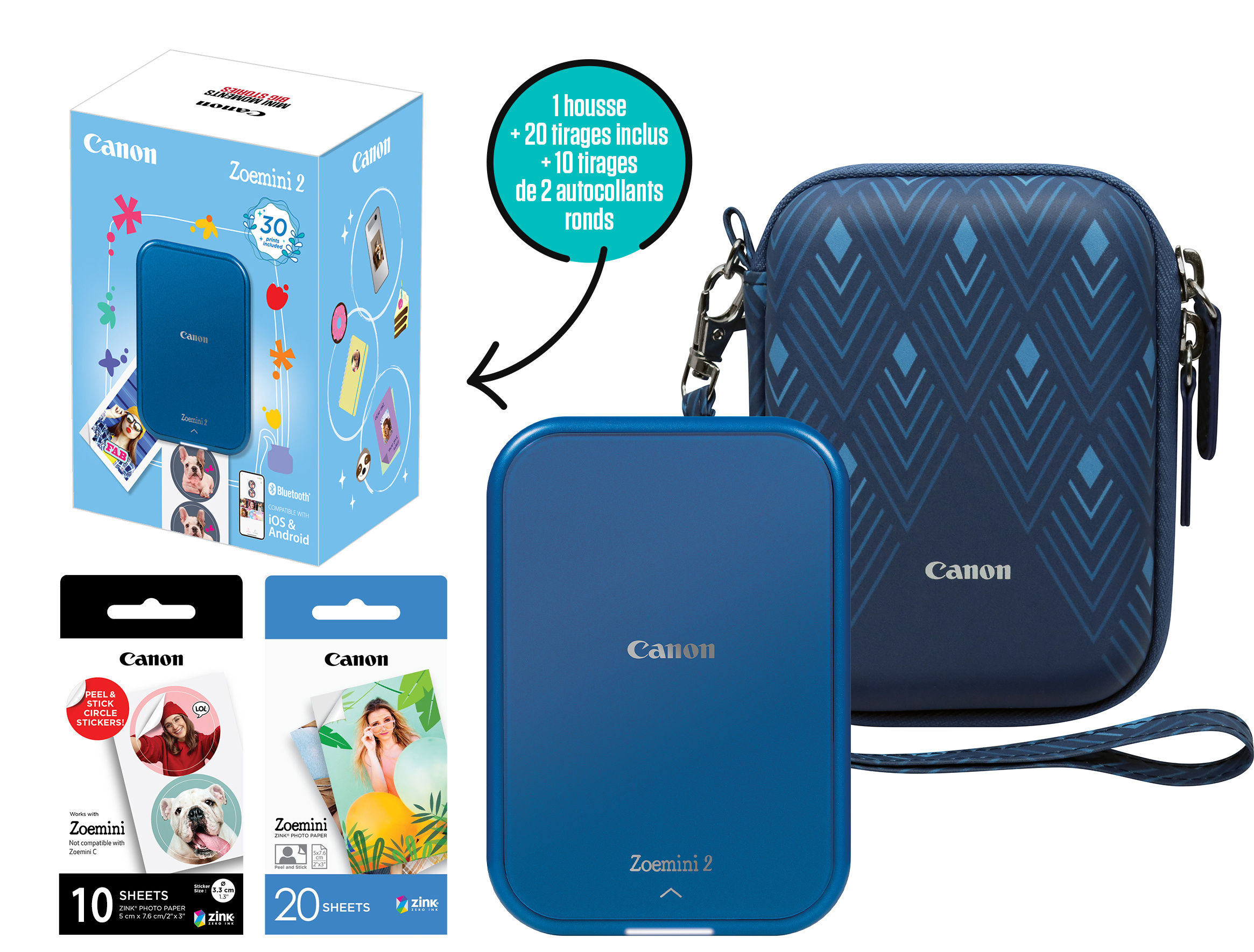 Zoemini 2 Pack - BLEU MARINE (30 feuilles assorties + Housse)