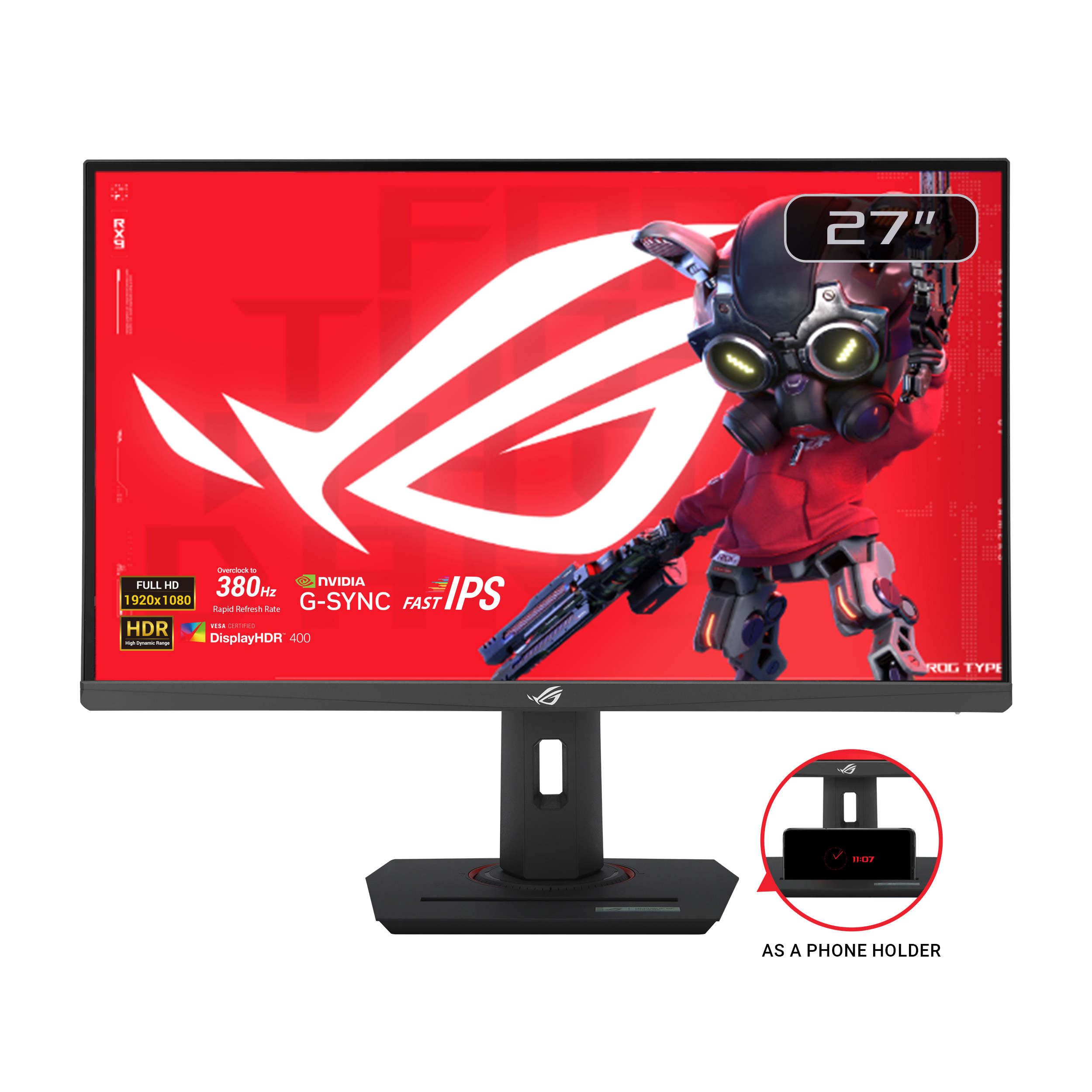 ASUS ROG Strix XG279CNS Gaming Monitor 68.6 cm 27 Zoll schwarz FullHD Fast IPS USB C HDR VRR 380Hz Panel [Energieklasse E] 90LM0AW0 B01371 - vue 6