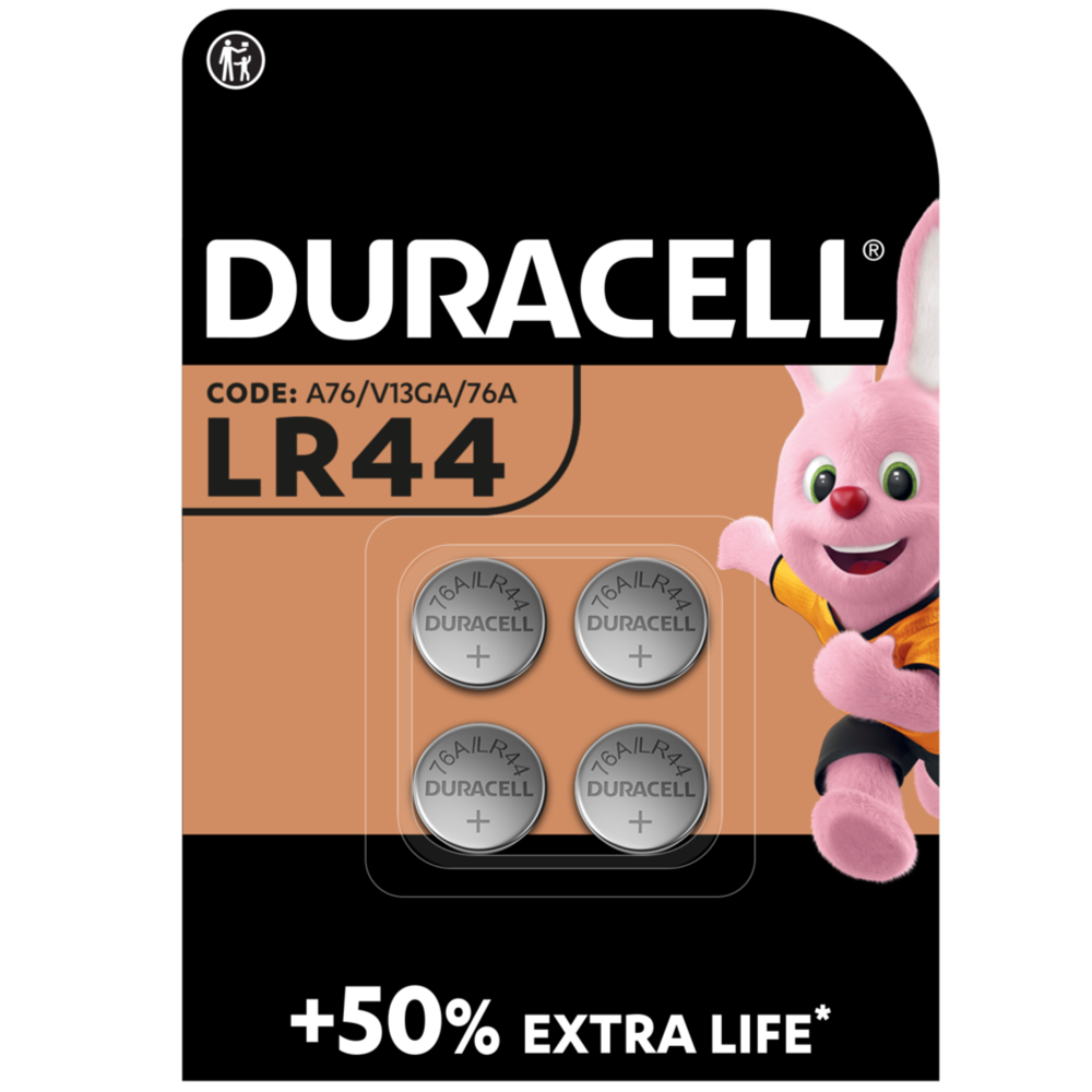 Piles boutons alcalines Duracell spéciales LR44 1,5 V (76A / A76 / V13GA), lot de 4 piles