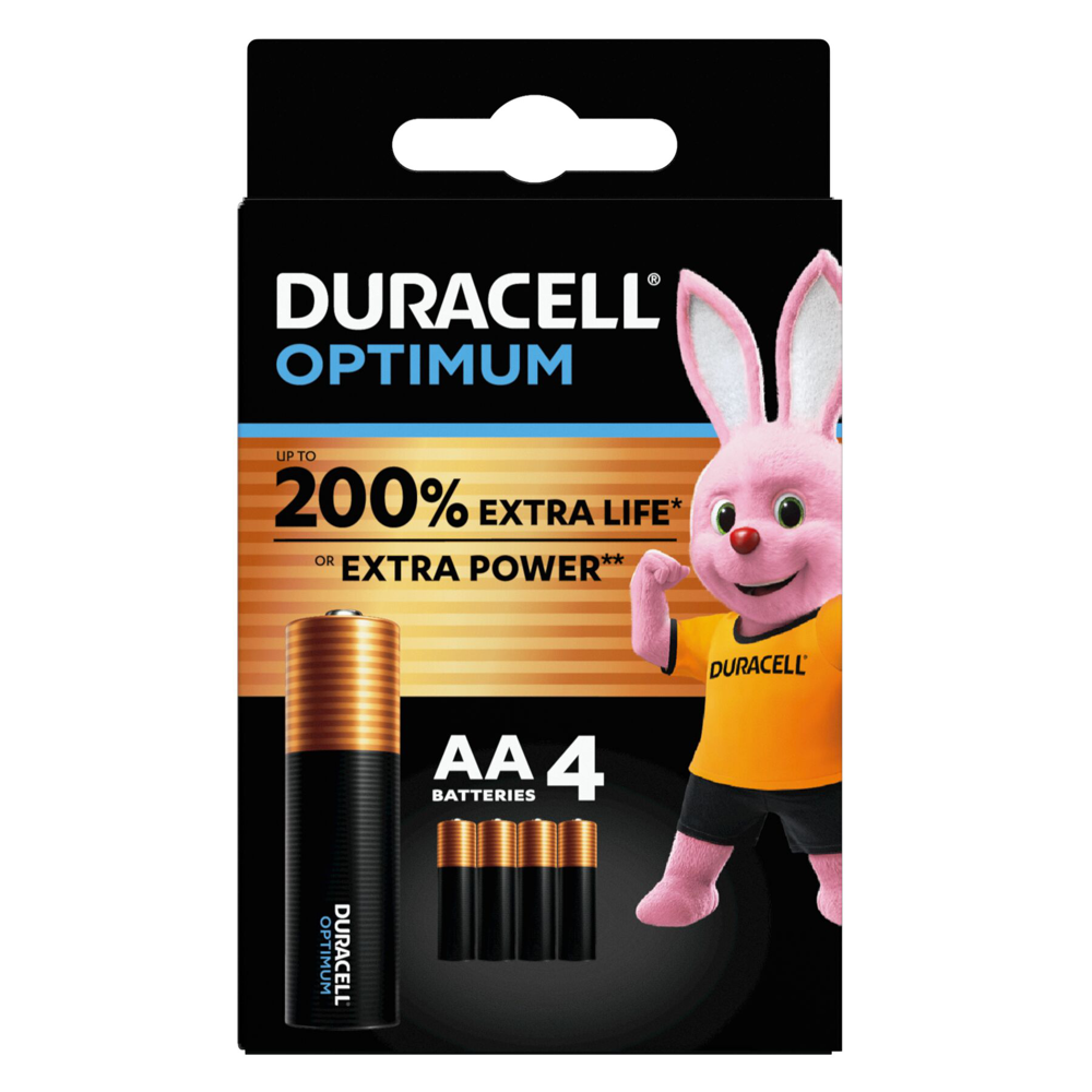 Piles alcalines Duracell Optimum AA, 1,5 V LR6 MN1500, lot de 4 piles
