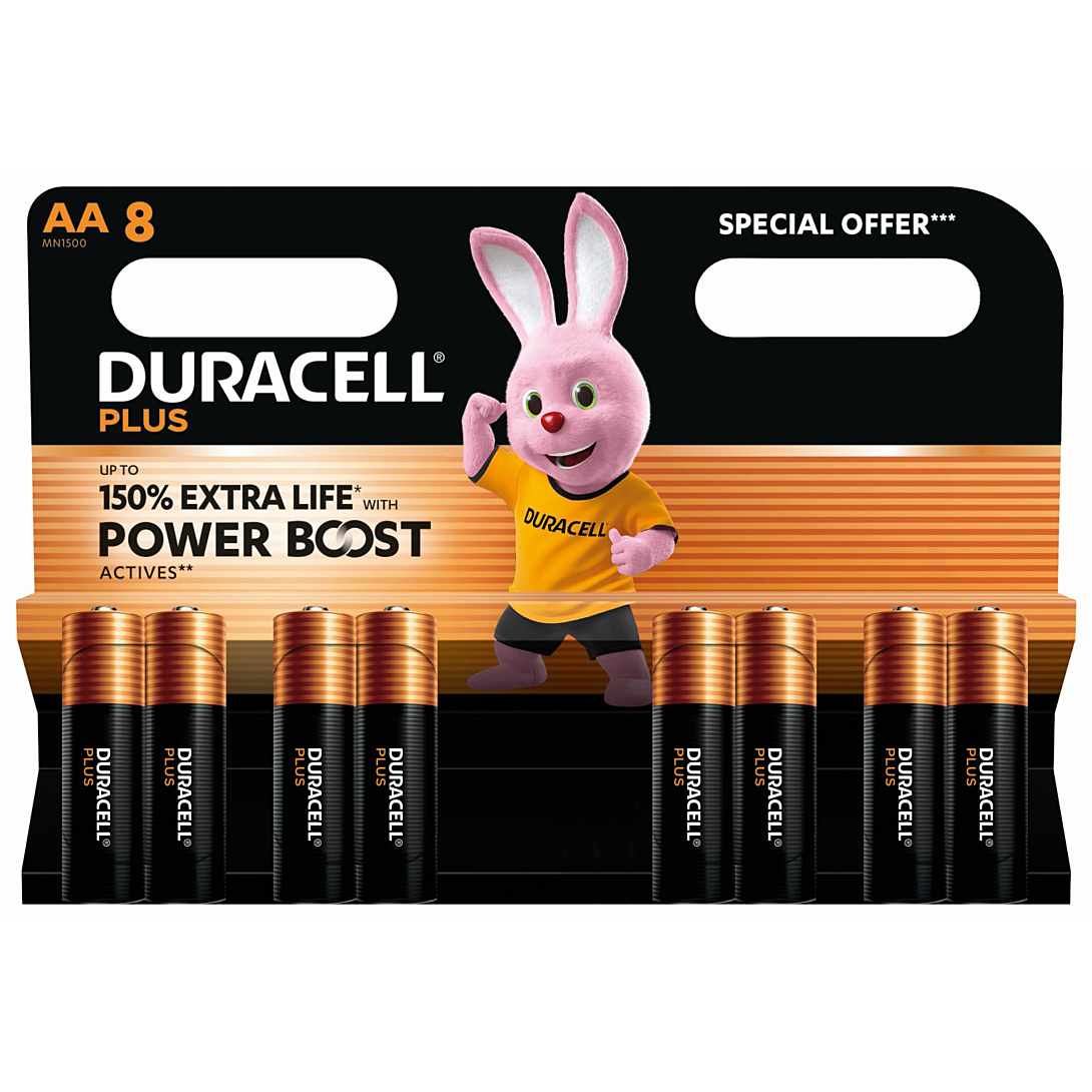Piles AA Duracell Plus x8 Spécial Offer Alcalines 1 5V Idéales pour les appareils du quotidien Emballage 0% plastique Conservation