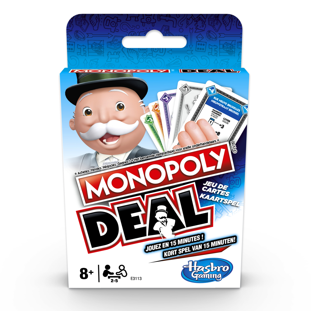 Monopoly Deal, jeu de cartes rapide pour 2 à 5 joueurs, jeux de cartes amusants pour la famille et l