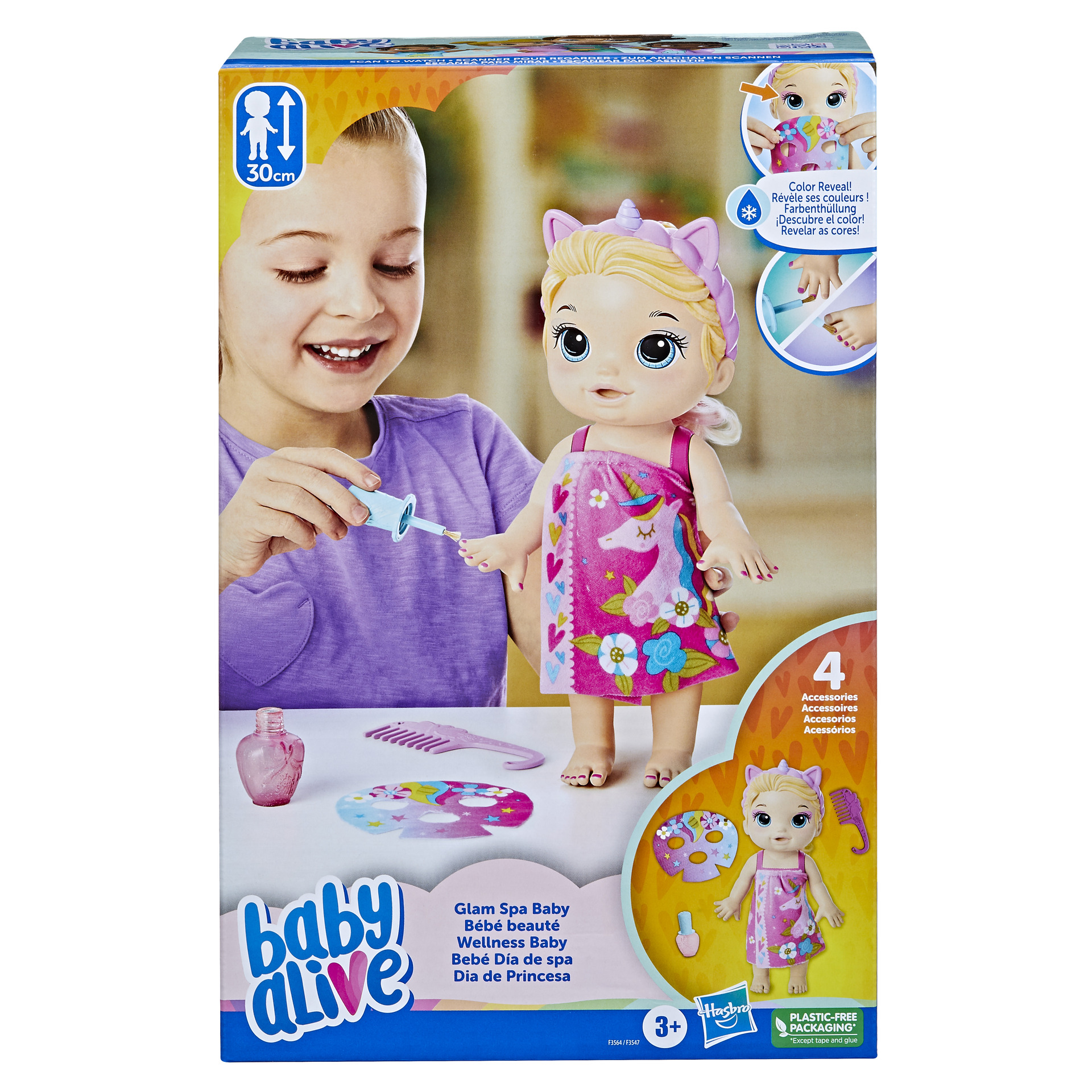 Baby Alive poupée Bébé beauté 32,5 cm à baigner, thème licorne, maquillage et ongles magiques, cheve