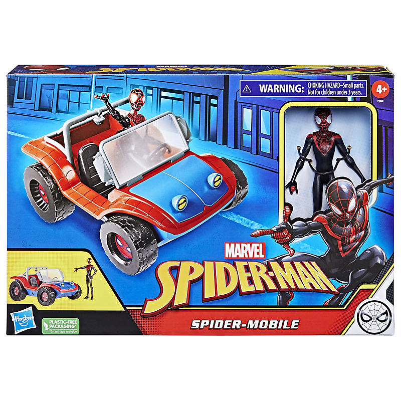 Marvel Spider-Man, Spider-Mobile, véhicule et figurine Miles Morales à l'échelle de 15 cm, jouets Ma