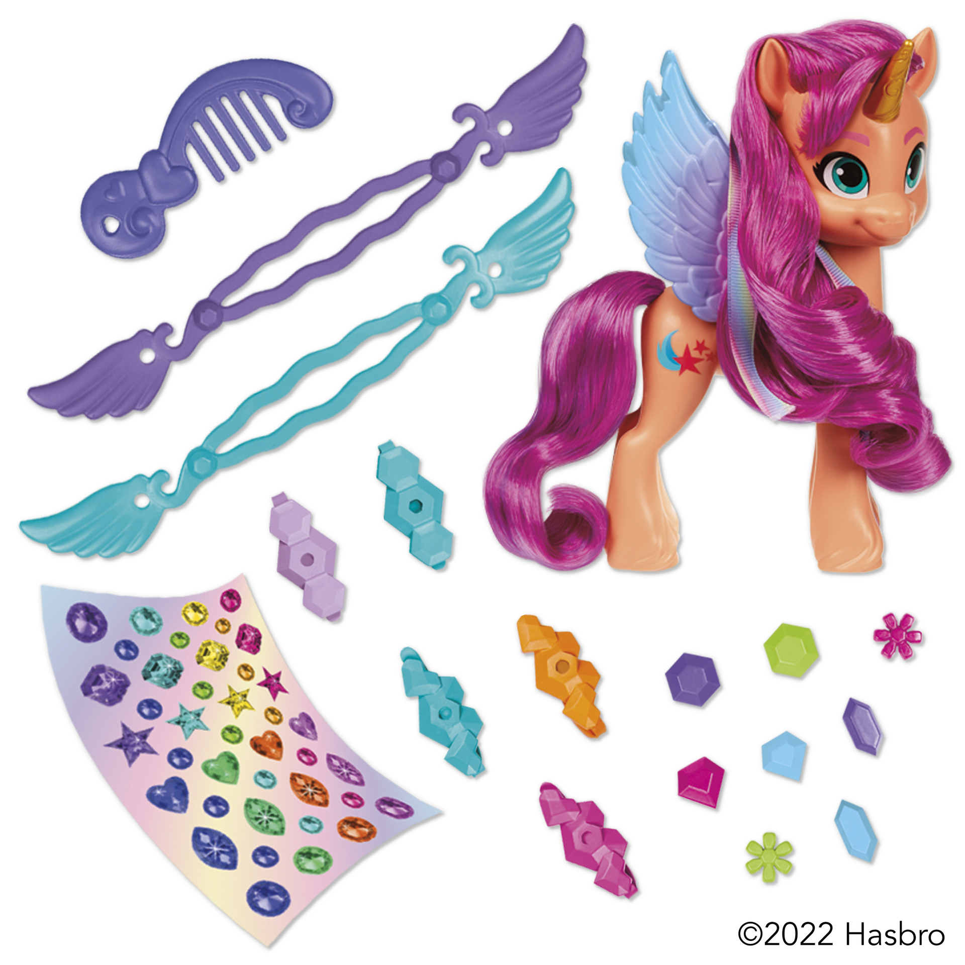 My Little Pony, Coiffures stylées Sunny Starscout, poney orange de 15 cm avec accessoires de coiffur