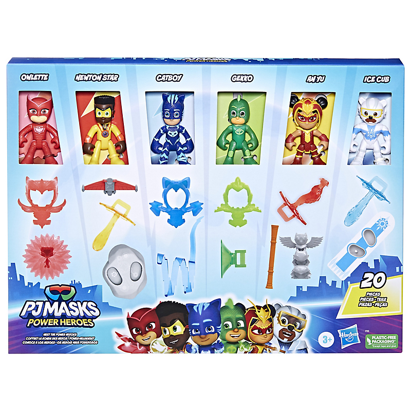 Pyjamasques Coffret La Ronde des Héros, 6 figurines, 14 accessoires, jouets de super-héros pour les