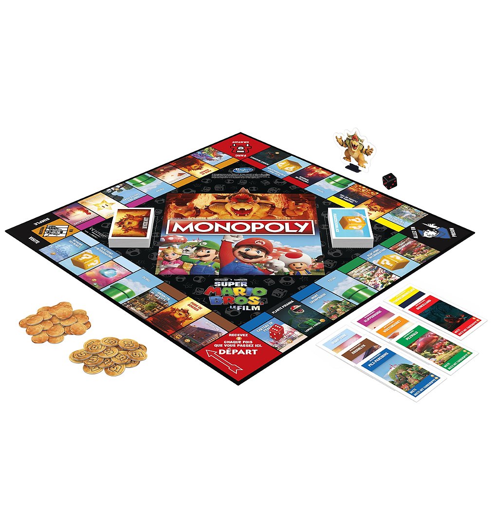Monopoly : éditon film Super Mario Bros., jeu de plateau pour enfants, inclut pion Bowser