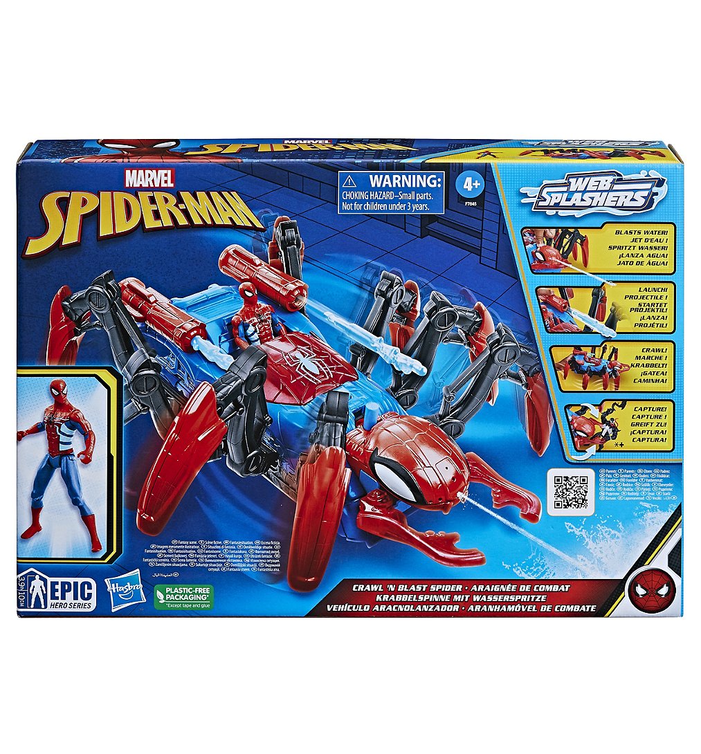 Marvel Spider-Man Véhicule Araignée de combat, jouets de super-héros pour enfants, lance de l'eau et
