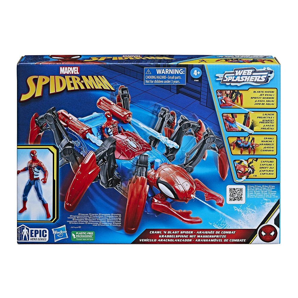 Marvel Spider-Man Véhicule Araignée de combat, jouets de super-héros pour enfants, lance de l'eau et