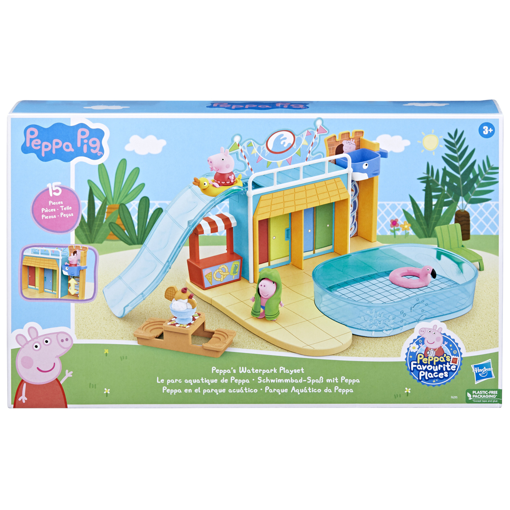 Peppa Pig Le parc aquatique de Peppa, coffret avec 2 figurines et 15 accessoires, jouet pour enfants