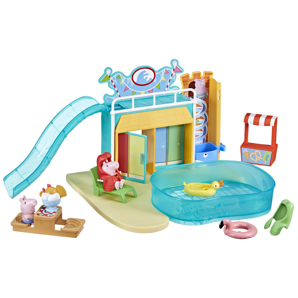 Peppa Pig Le parc aquatique de Peppa, coffret avec 2 figurines et 15 accessoires, jouet pour enfants