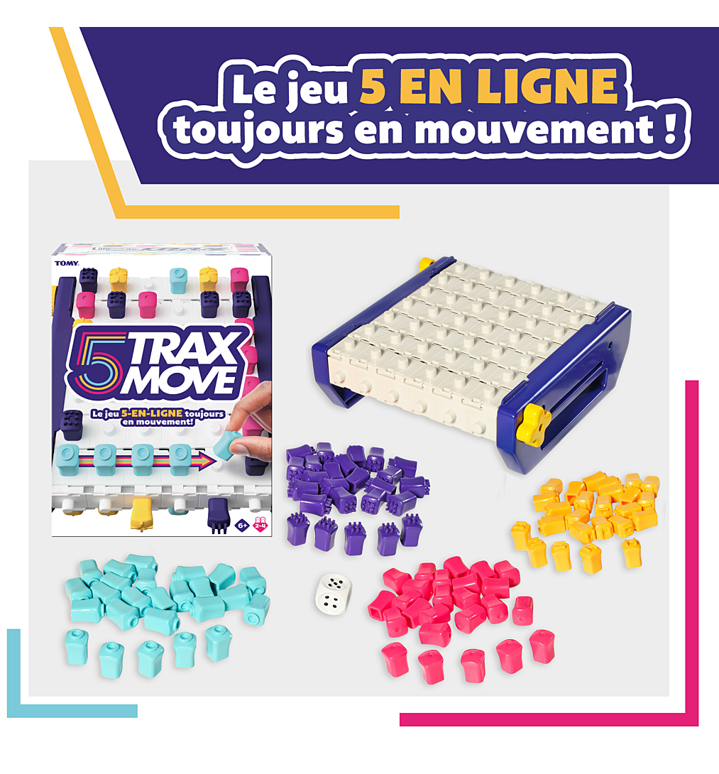 Tomy 5 Trax Move | Le Jeu 5 en Ligne Jeu de stratégie de mémoire et de Chance | Jeu de société pour 2 à 4 Joueurs Famille Amis Adultes et Enfants à partir de