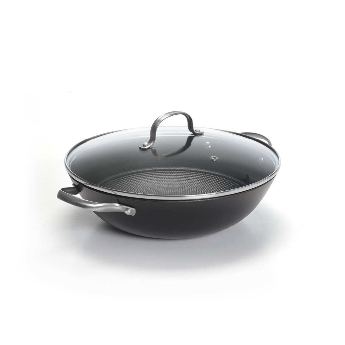 Wok en fonte nid d'abeille avec couvercle noir 30 cm