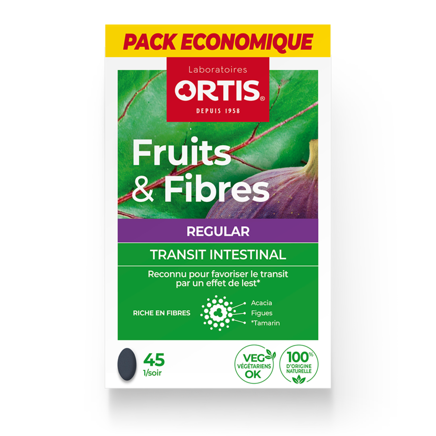 Complément Alimentaire Transit Intestinal Regular Fruits & Fibres Laboratoire Ortis La Boîte De 45 Comprimés
