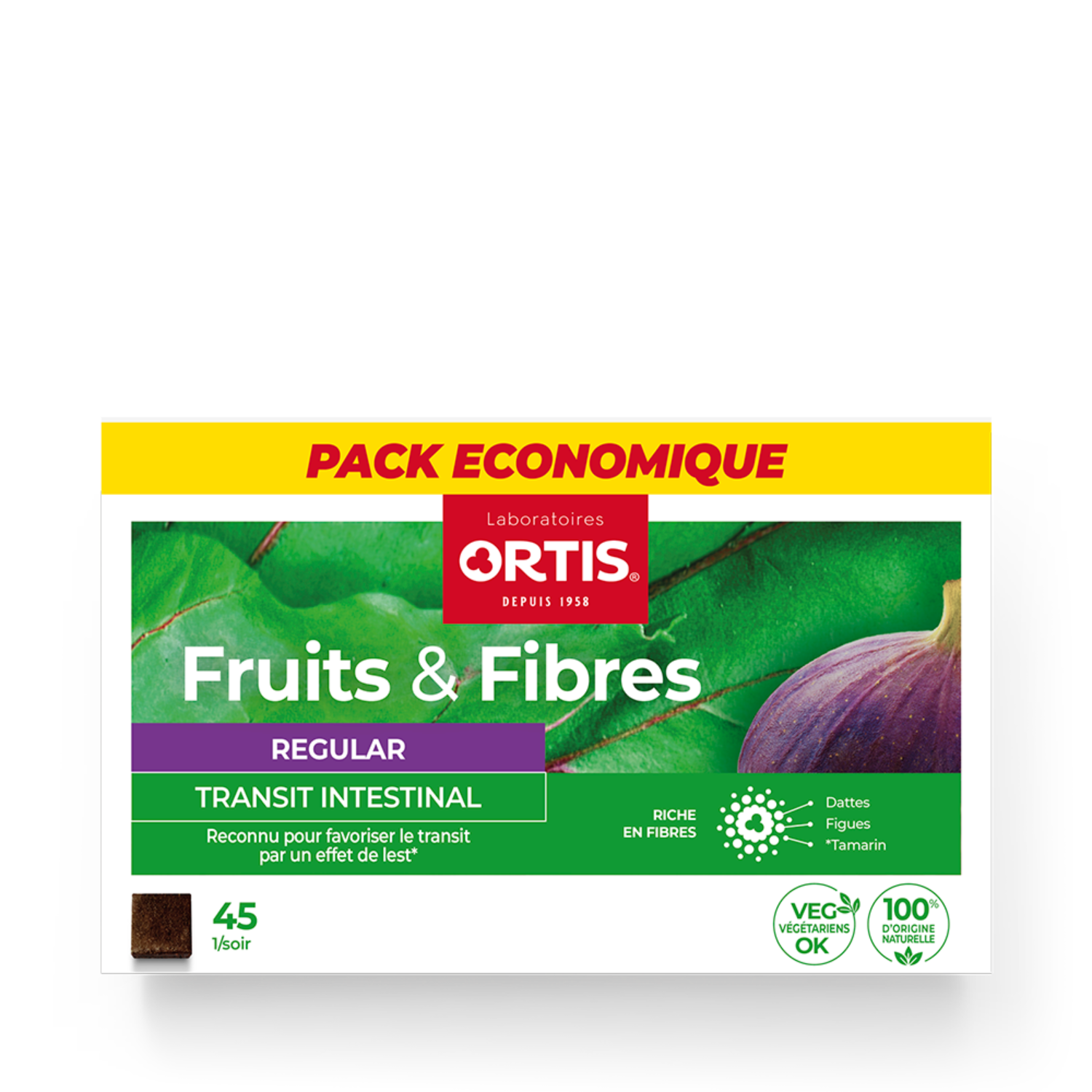 Complément Alimentaire Transit Intestinal Regular Fruits & Fibres Laboratoire Ortis La Boîte De 45 Comprimés - vue 2