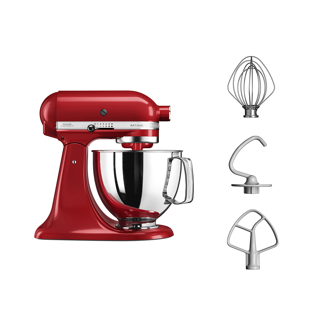 5KSM125EER, KitchenAid ARTISAN, ROBOT MULTIFONCTIONS A TÊTE INCLINABLE,  4,8 L,  5KSM125EER, coloris rouge empire, garantie 5 ans