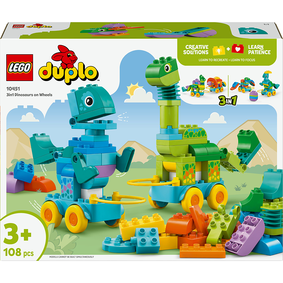 LEGO® DUPLO - Ma Ville Dinosaures sur Roues 3-en-1, Jouet d’Apprentissage par le Jeu pour Tout-Petits - 10451