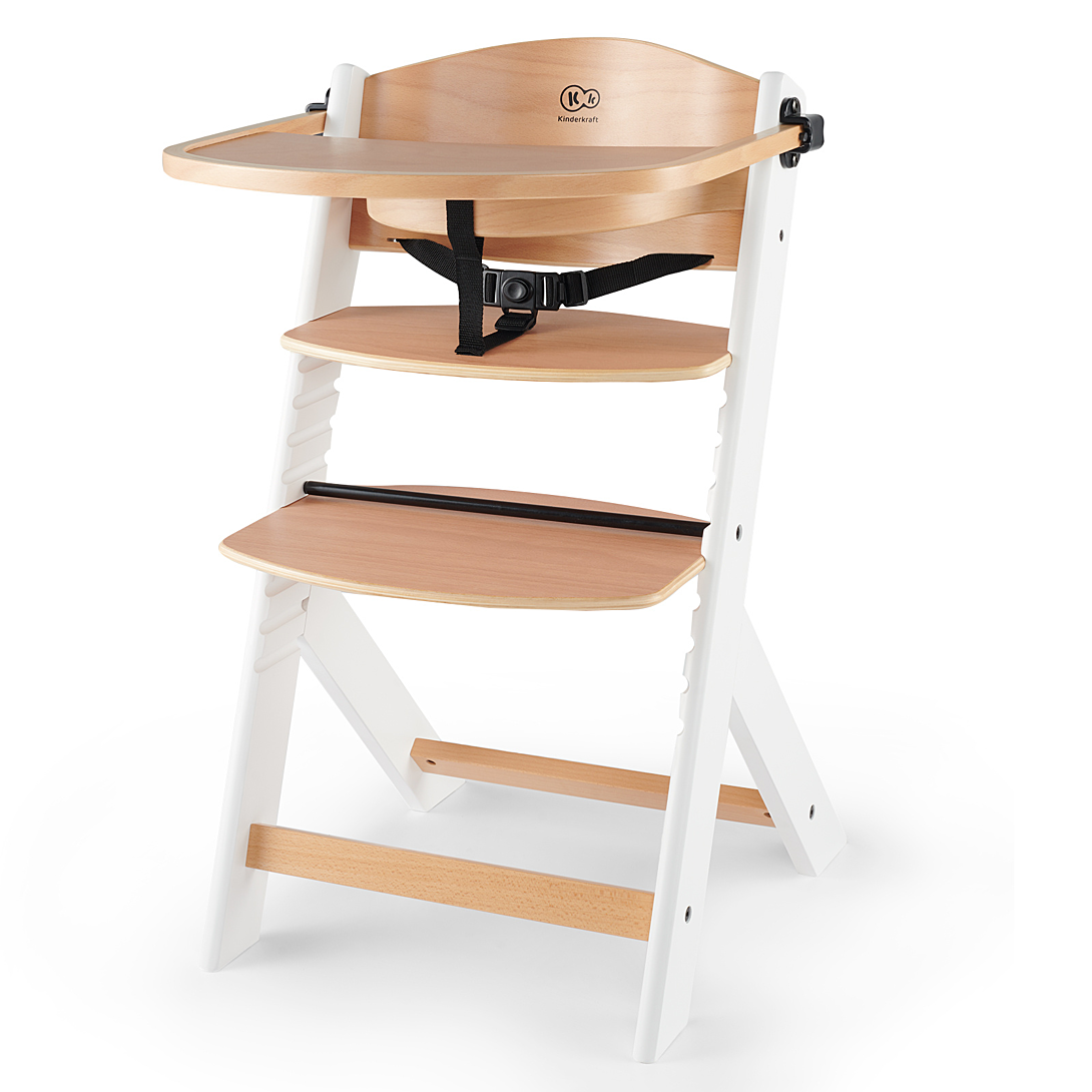 Kinderkraft ENOCK Chaise Haute Bébé 3 en 1 en Bois Naturel Chaise d'alimentation Évolutive Réglable Puericulture Bébé Avec Plateau Très Solide Design Universel Avec Accessoires
