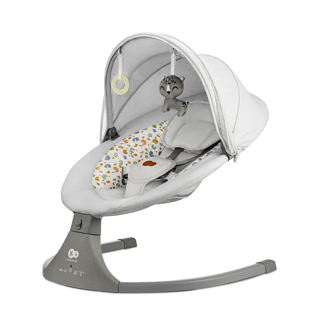 Kinderkraft LUMI 2 Transat bébé Balancelle bebe electrique de La Naissance à Réglable hauteur 5 modes du balancement 12 mélodies Arche avec jouets