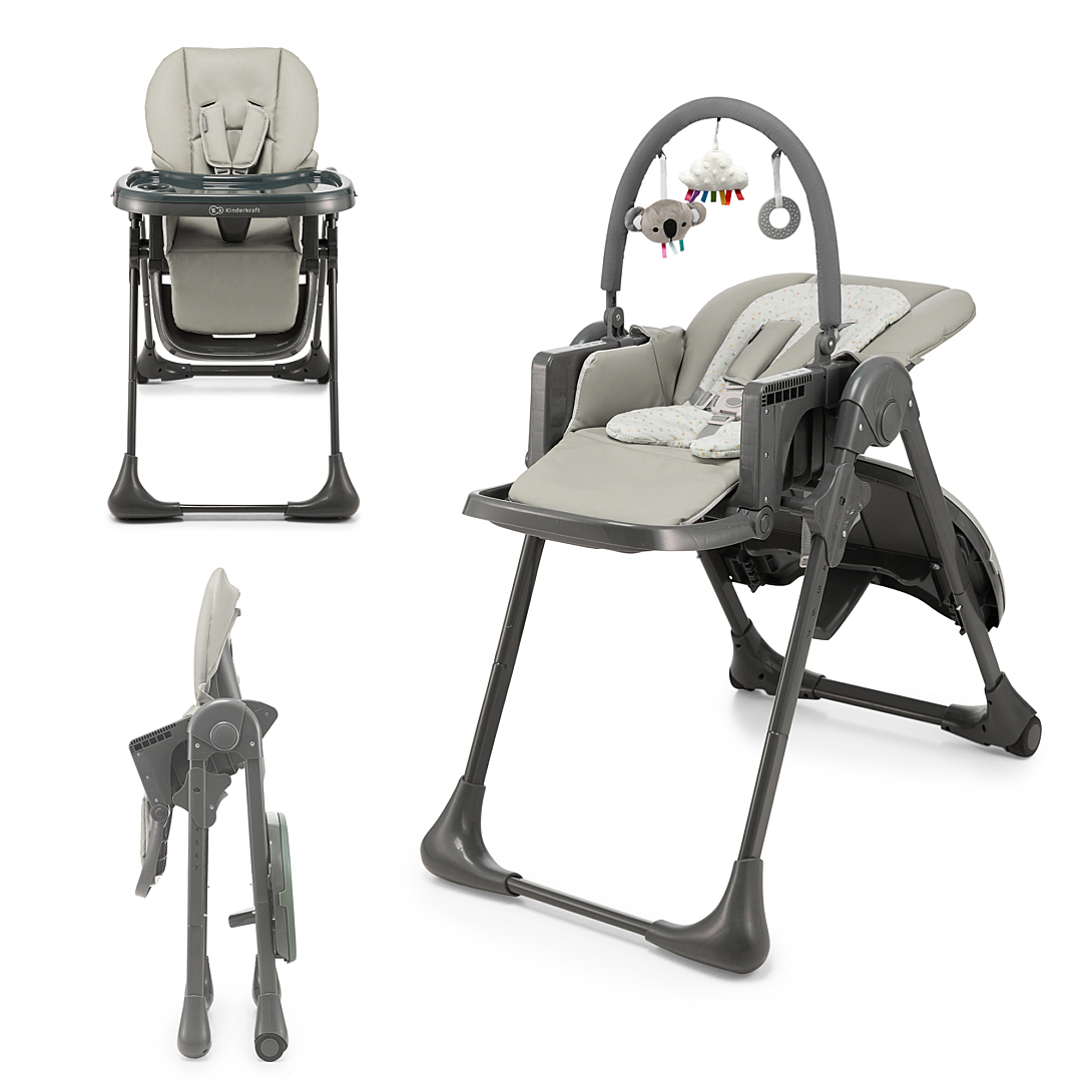 Kinderkraft TUMMIE Chaise Haute 2 en 1 pour Bébé Ergonomique Confortable Inclinable Pliable avec Hauteur Réglable Repose Pieds Plateau Amovible pour Tout Petit avec jouets - vue 3