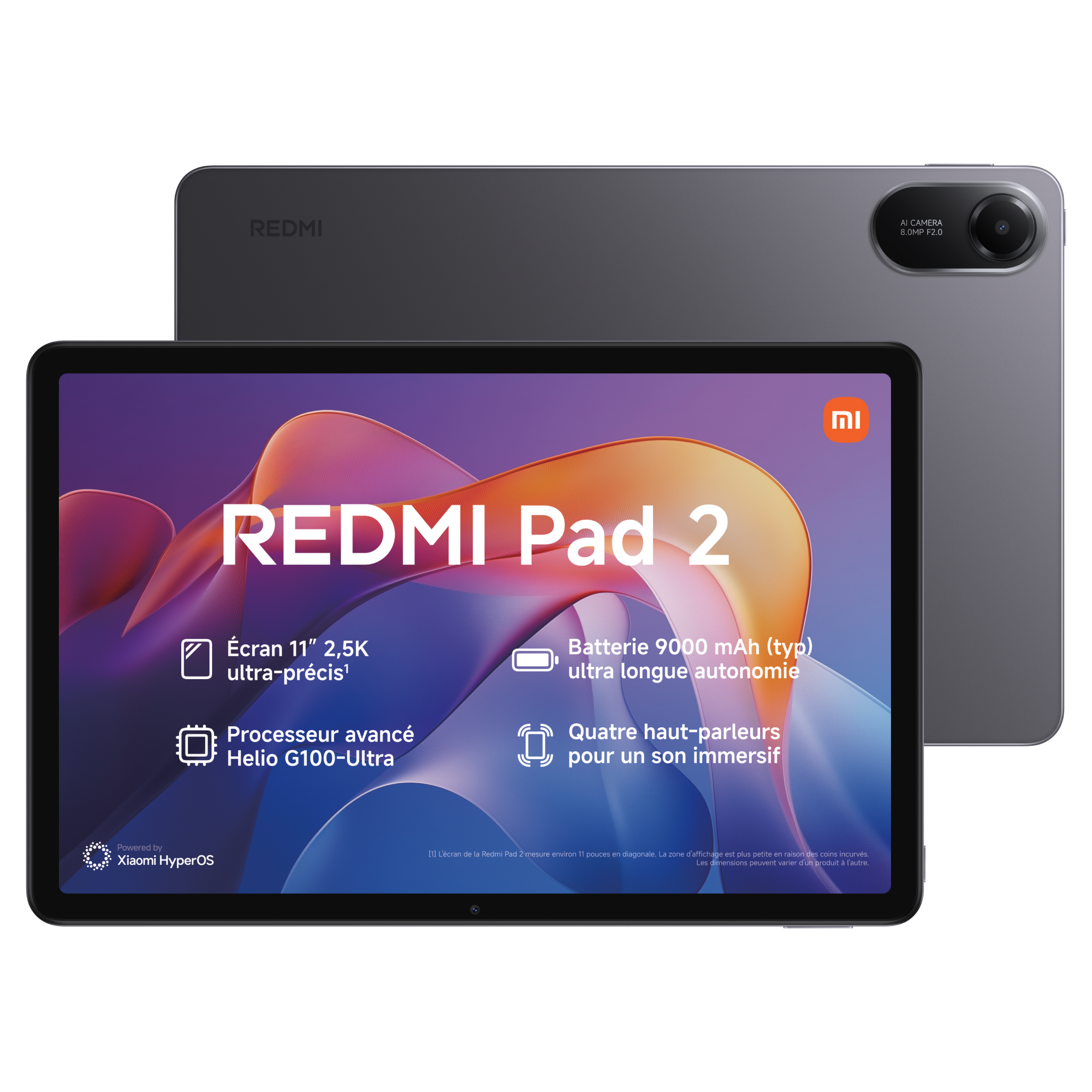 Tablette Xiaomi Redmi Pad 2 /  11’’ 2,5k / Helio G100-Ultra / 4 Go Mémoire / 128 Go Stockage / Gris
